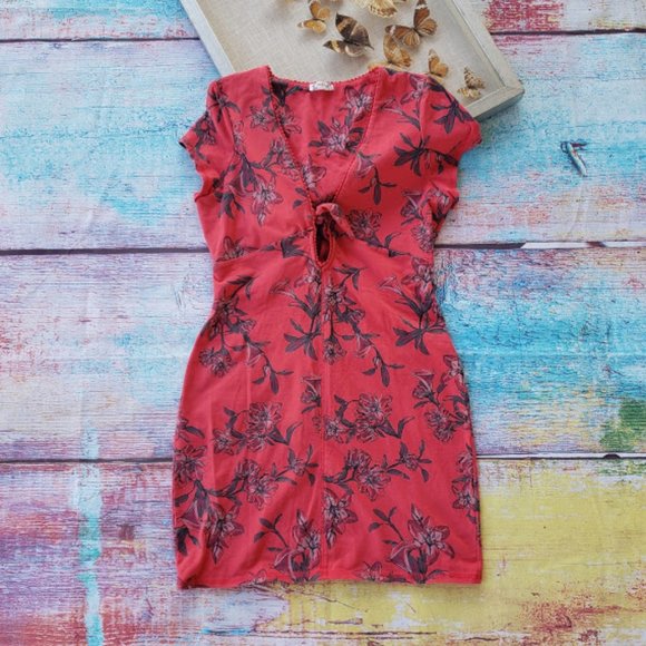 red floral tie front dress